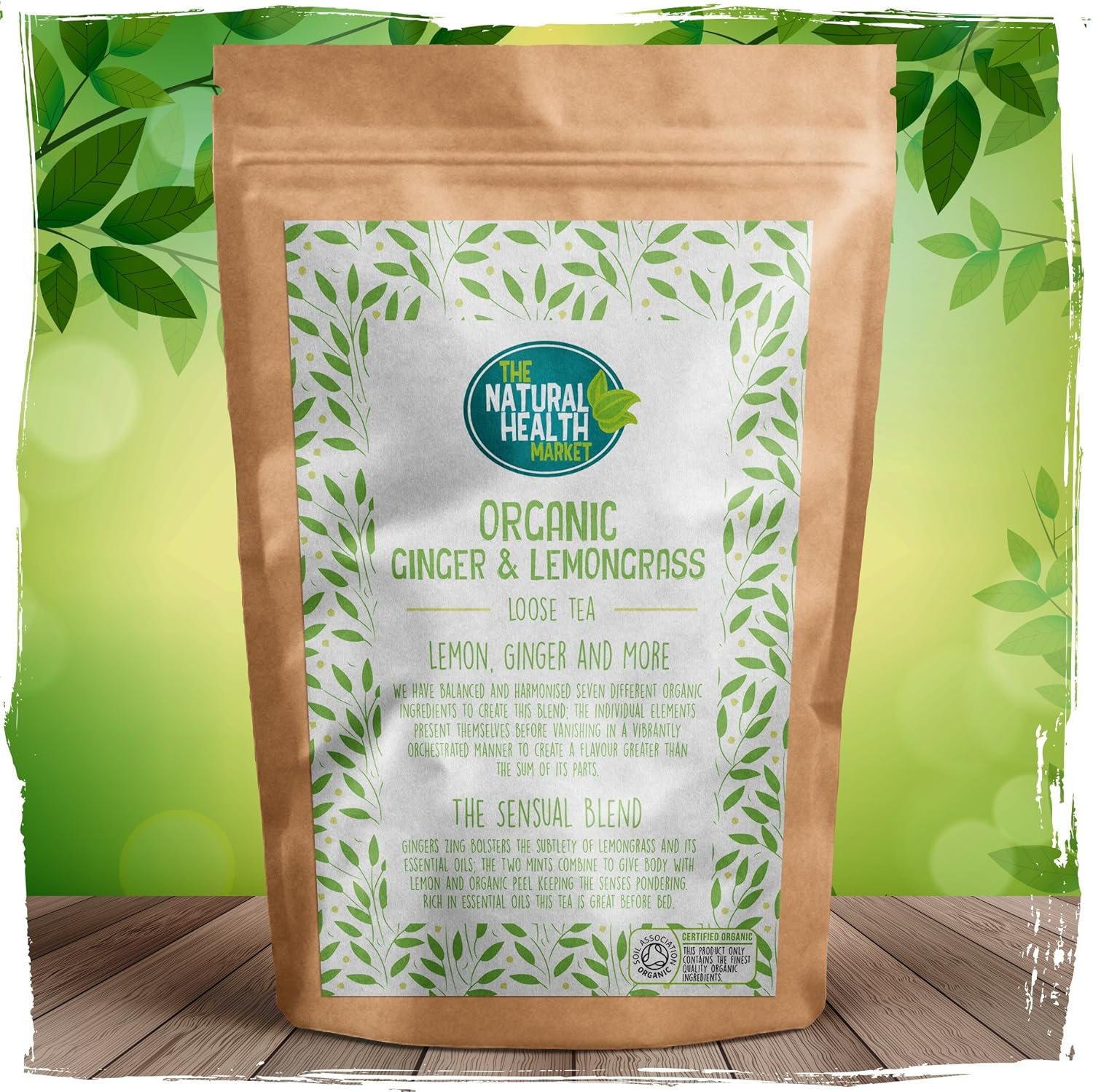 The Natural Health Market Organic Ginger & Lemongrass Loose Leaf Tea 200g | Herbal, Vegan, Weight Loss | Soil Association Approved | Healthy for Wellness | Climate Pledge Friendly
