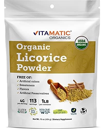 Vitamatic Certified USDA Organic Licorice Root Powder 1 Pound (16 Ounce) - Also Known as Malethi or Mulethi Powder 100gm