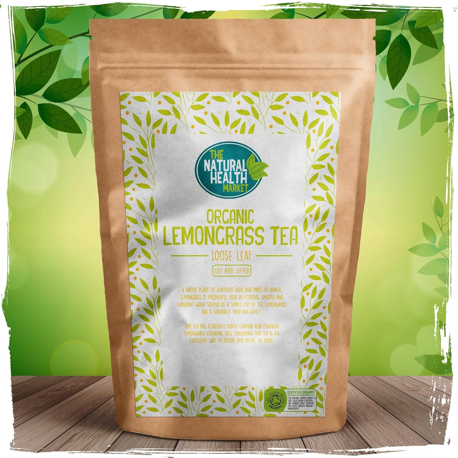 Natural Health Market Organic Lemongrass Loose Leaf Tea (200g), Soil Association Certified Organic, Pure Lemongrass Essential Oils, Vegan Healthy Herbal Gift Tea, UK Made