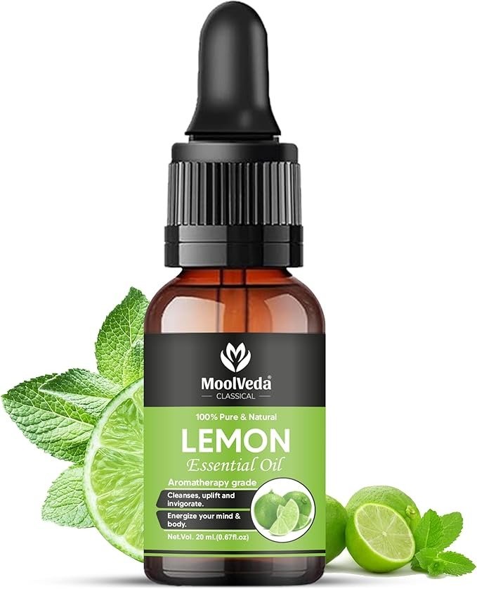 Moolveda Pure & Natural Therapeutic Grade Lemon Essential Oil For Skin, Face, Hair, Home Fragrance, Diffuser, Soap Making & Good Vibes Lemon Essential Oil, 20ml