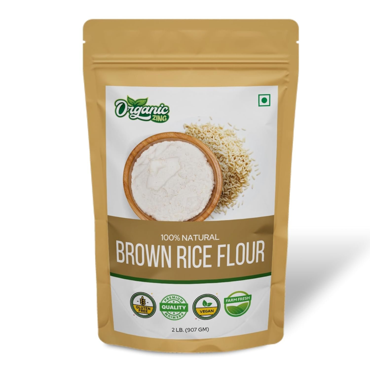 Organic Zing Brown Rice Flour | Rice Flour for Baking | High in Protein | Rice Flour Tortillas - | Vegan | Preservative Free | Product of India - 907g Resealable Pack 1