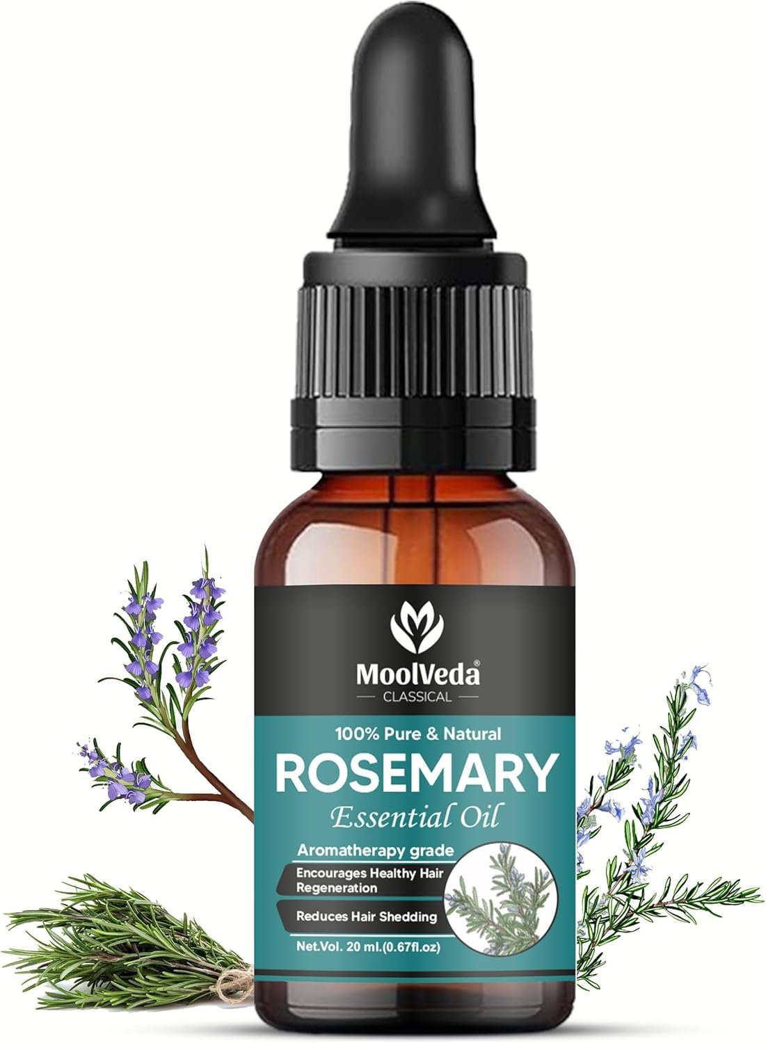 Moolveda Pure Rosemary Essential oil for hair growth, good vibes, Face & skin, Natural Therapeutic Grade rosemary oil, 20ml