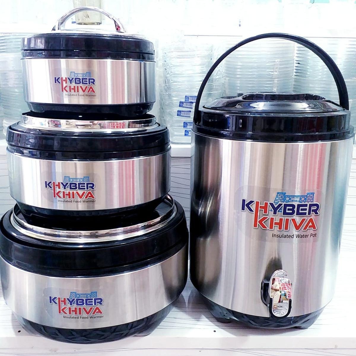 Khyber Khiva 4 Pcs Hot Pot & Cooler set /GIFT PACK with Glass Lid /4000ML/2300ML/1100ML