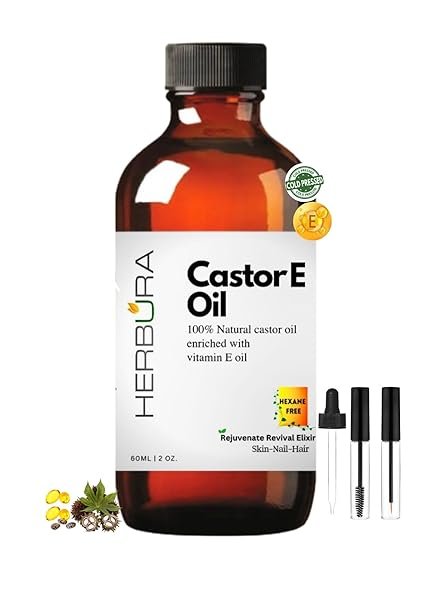 Natural Ricinoleic Acid | 100% Natural Cold Pressed Castor Oil Enriched with Vitamin E Oil for nourishing Hair-Nail-Skin, dropper and brushes included, 3 pieces
