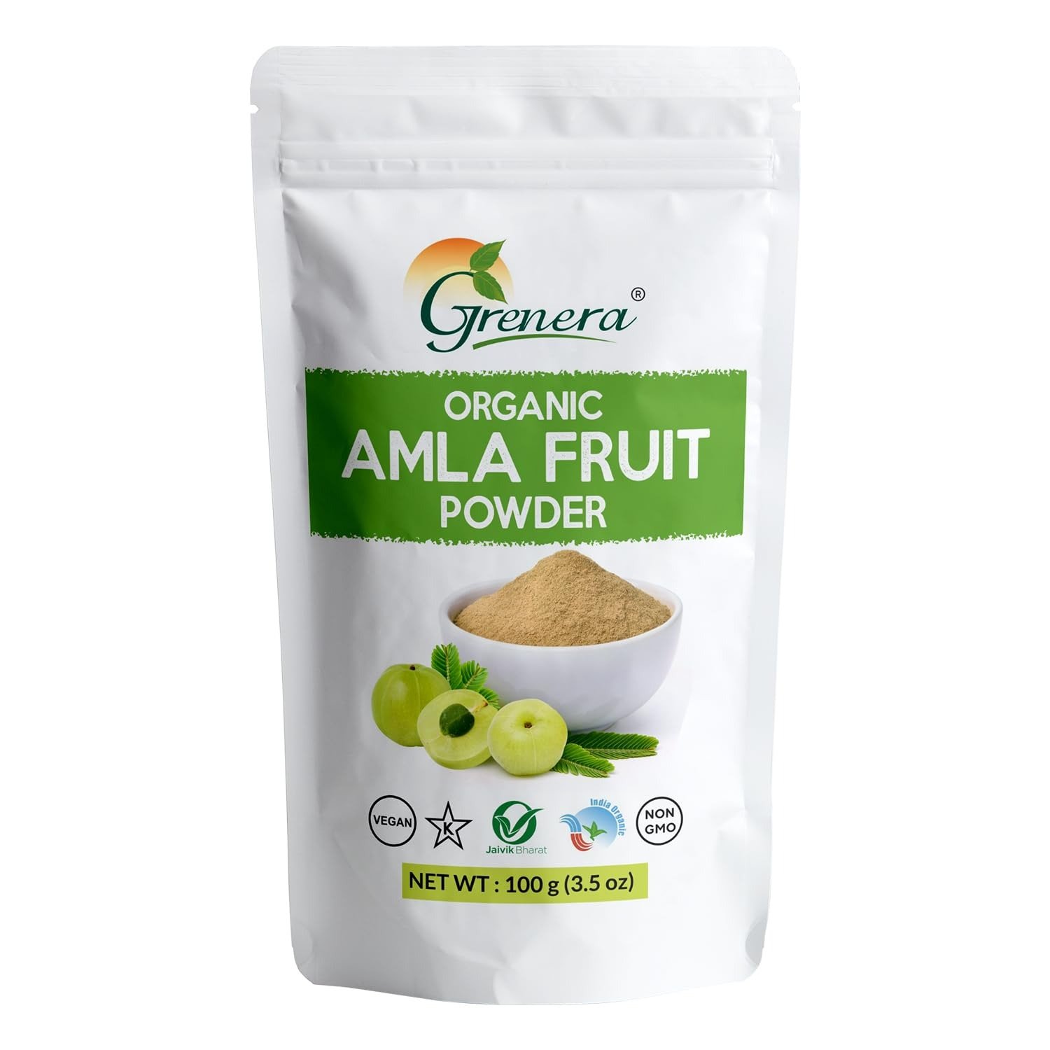 Grenera Organic Amla Powder 100 grams for Multi purpose use. Pure Indian Gooseberry Powder for drinking and eating, no added preservatives | Natural Dried Fruit | Ideal for Hair, Skin, or Culinary Use | Organic Amla Fruit Powder