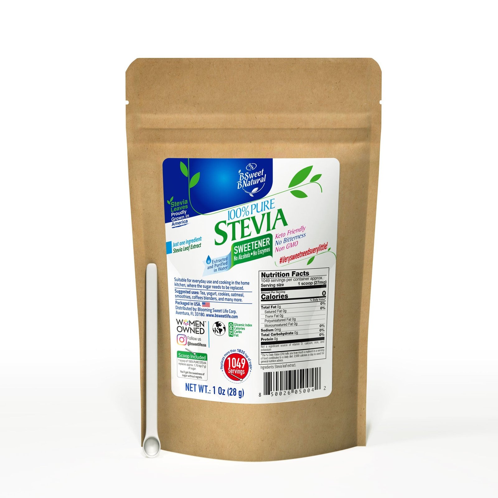 BSL BSweetBNatural Pure Stevia Leaf Extract | Fine Powder Sweetener | 1 oz (28g)