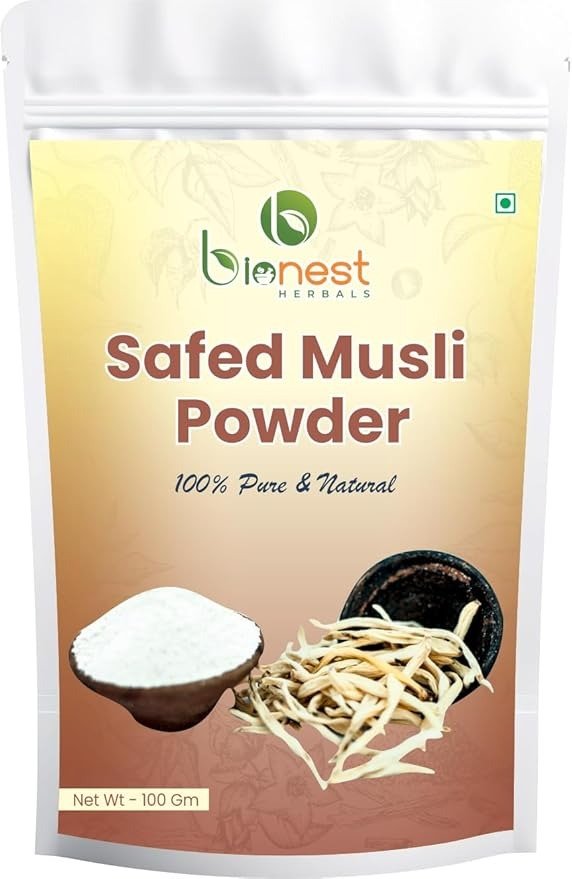 Bionest Herbals Safed Musli Powder - 100 gm | Support for Vitality & Performance | Reproductive Health | Chlorophytum Borivilianum | Swetha Musli | Tella Nela Tadi | Energy & Stamina Booster