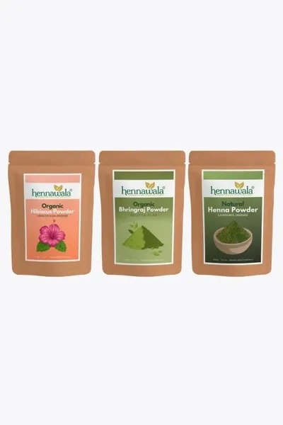 Hennawala HIbiscus, Henna and Bhringraj powder 200g x 3 pack | Organic Hair care Combo Pack | Total 600g