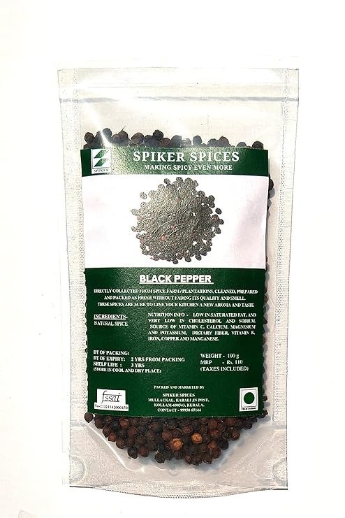 BLACK PEPPER Whole peppercorn (Net Weight:100g, pack of 1)