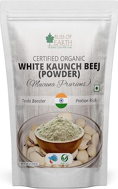 Bliss of Earth Kaunch Beej Powder, White Mucuna Pruriens Cowhage Velvet Bean Cowitch Safed Koch ke Beej 100gm