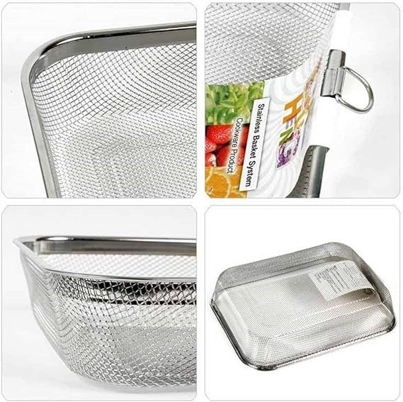 DAEHEUNG Stainless Rectangle Basket Strainer Stainless Steel Mesh Sink Basket L8 D6.5 H1.7(Inch) Vegetable Fruit Colander Strainer Kitchen Tools 1Pcs