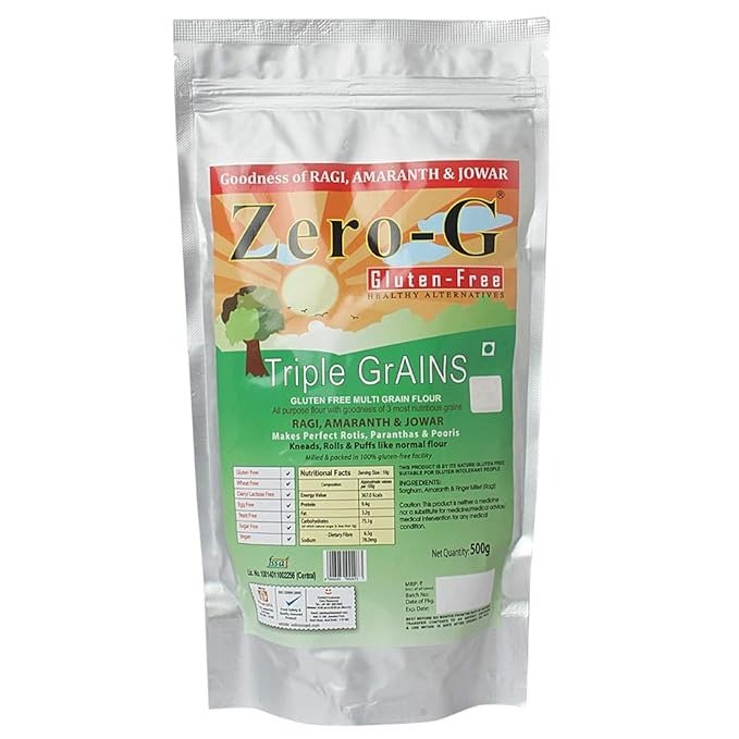 Zero-G Gluten-free HEALTHY ALTERNATIVES Triple Multi Grain Flour Ragi, Jowar, Amaranth/Rajgira Mix Flour Atta Pack Of 500Gm