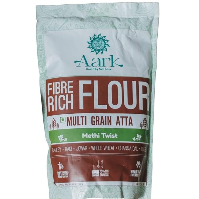 Aark Fibre Rich Flour - Flavoured Multigrain Atta 75% Whole Wheat Flour 25% Mixed Grains (Methi Twist 500g)