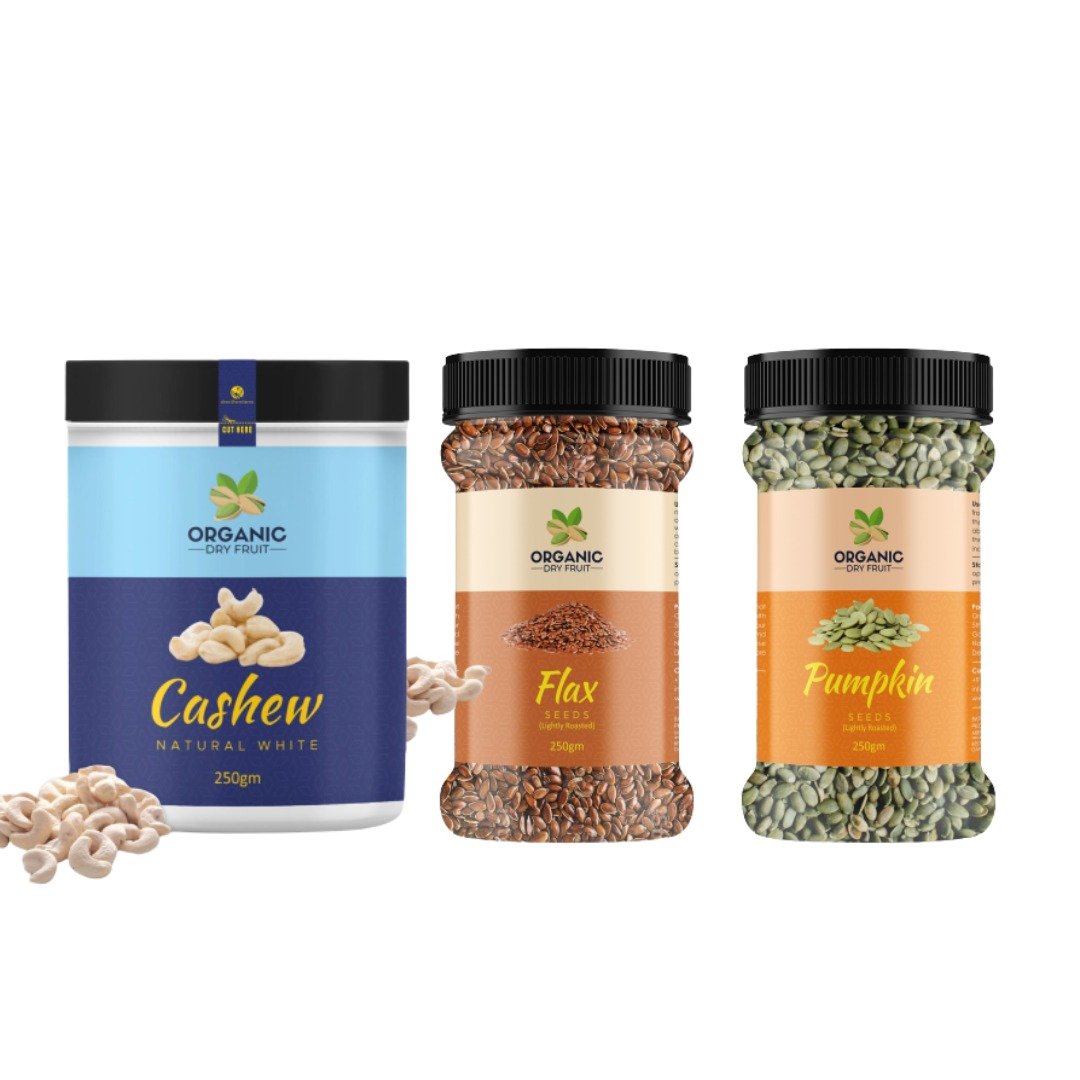 Organic Dry Fruit Combo Pack Of 3 Pumpkin 250G Cashew 250G And Flax Seeds 250G