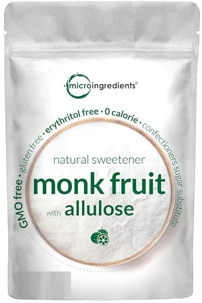 Monk Fruit Sweetener with Allulose, 100GM | No Erythritol | No Aftertaste, 1:1 White Sugar Substitute, Keto & Vegan Friendly, Zero Calorie | Great for Drinks, Coffee, Tea, Cookies | Non-GMO