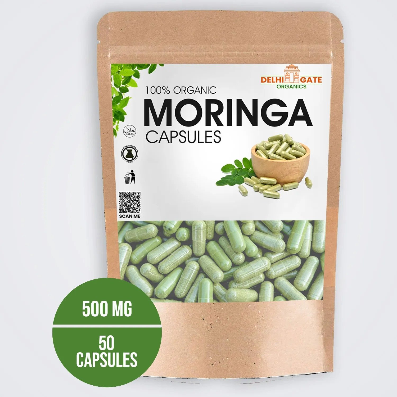 50 Moringa Capsule | Asian Health Drink | Moringa powder for Weight Loss | Controls diabetes | Organic Pills 500mg - Delhi Gate Organics