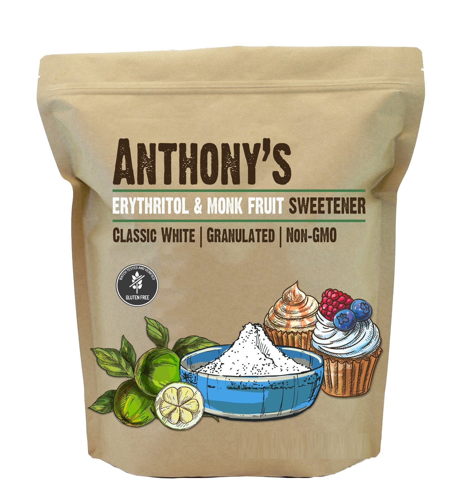 Erythritol and Monk Fruit Sweetener: Granulated, 1:1 Sugar Substitute, Non-GMO 200g