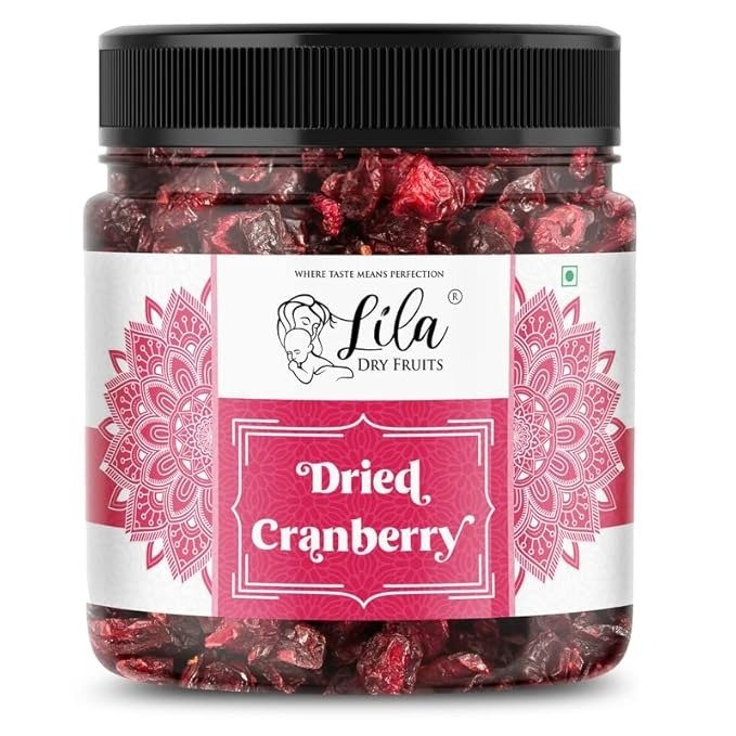 LILA DRY FRUITS Premium Californian Dried and Sweet Sliced Cranberries 100 gm Jar | Real dried fruit without Sugar | No added Preservatives | Dehydrated Superfood | Sliced, Vegan & Non GMO Fruit
