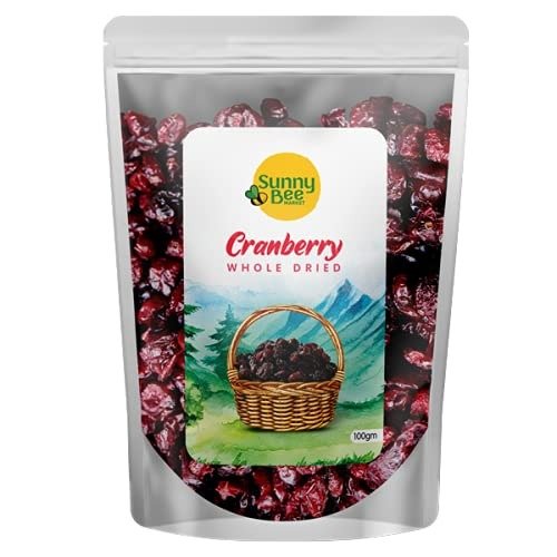 SunnyBee MARKET Cranberry Whole Dried 100gm | Dried Cranberries Naturally Dehydrated Fruit Gluten Free