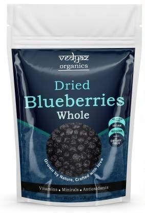 Vedyaz Organics Whole Dried Blueberries/Blueberry dry fruit - 200gm - 100% Natural and Gluten free snacks