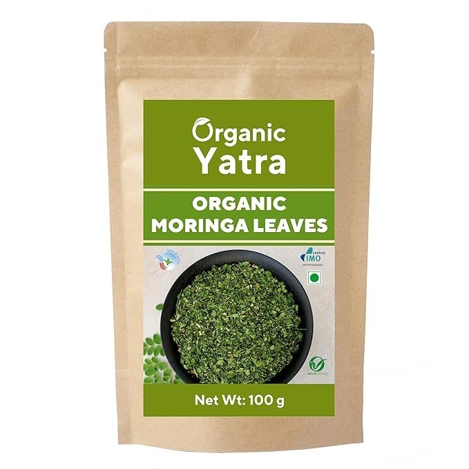 Organic Yatra Certified Organic Moringa Leaves 100 grams, Pure Moringa Dry Leaf, Dried Drumstick Tree Leaves, Natural Super-Food – For Making Herbal Tea, Smoothies, Soups