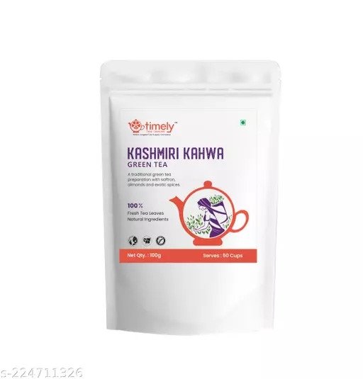 Timely Tea Kashmiri Kahwa Green Tea | Builds Immunity | Lowers Cholesterol |Weight loss Green Tea Pouch (100 g)