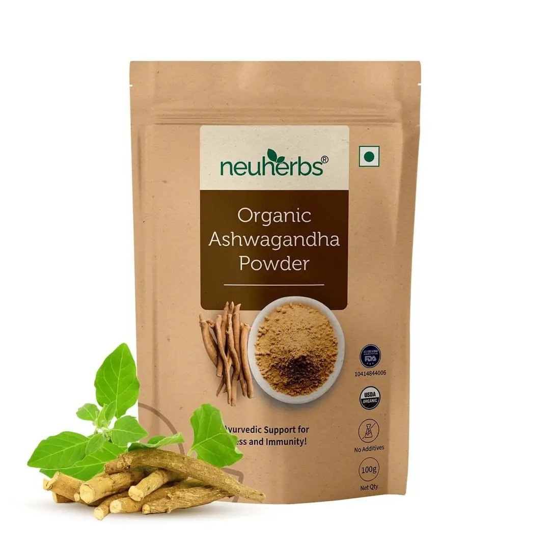 Neuherbs - Organic Ashwagandha Powder - with Organic Root - Increasing Muscle And Strength - 100 gm