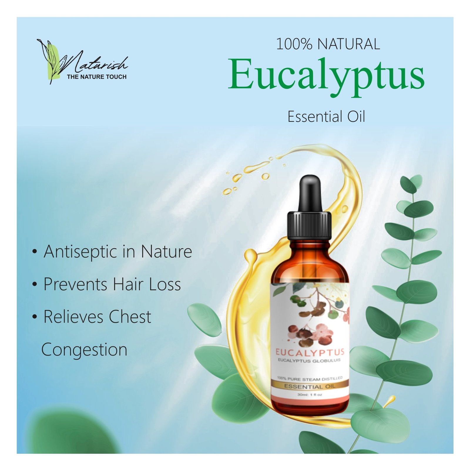 Premium Eucalyptus Oil – Natural Essential Oil for Aromatherapy, Respiratory Health, and Relaxation