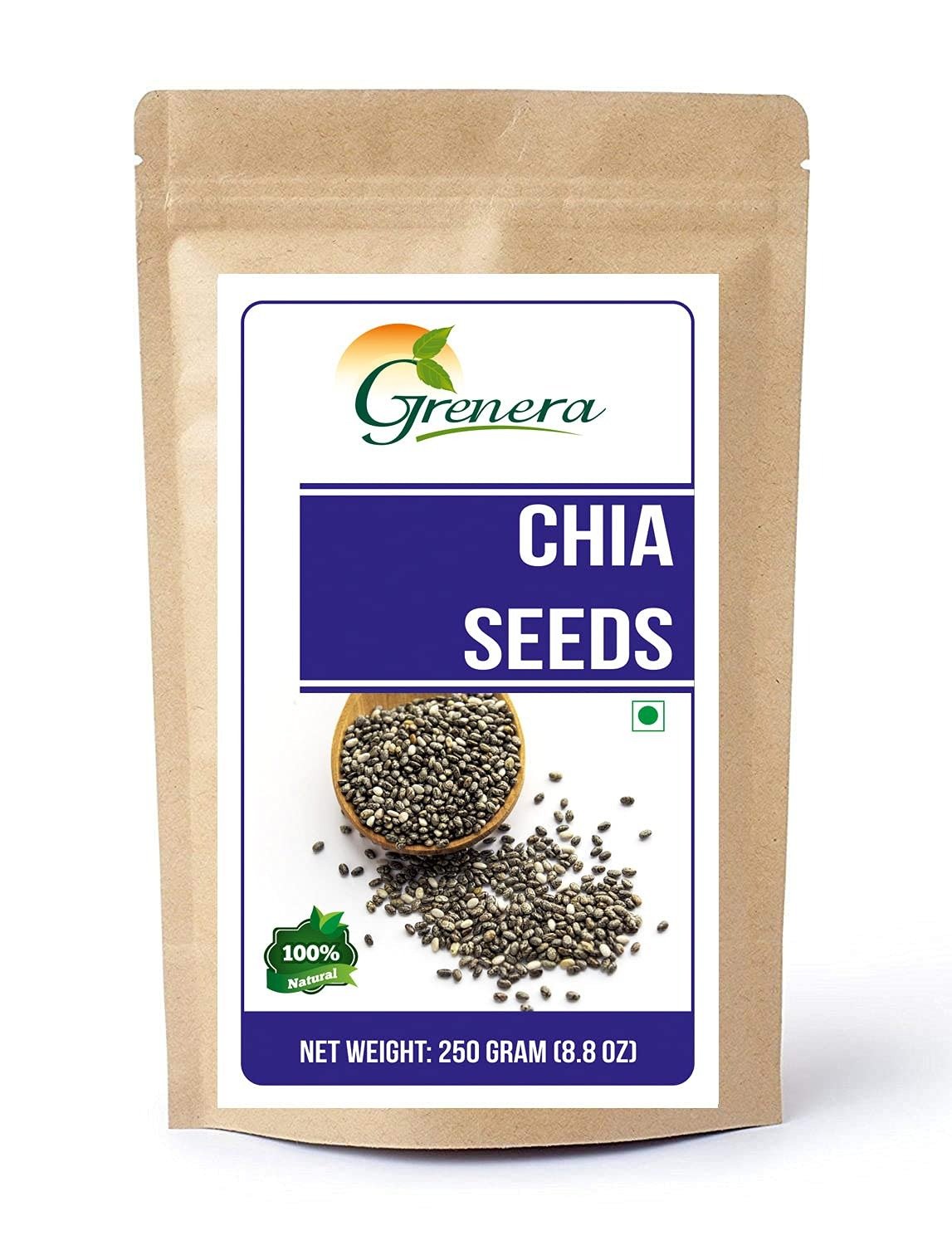Grenera Chia Seeds 250 grams for Weight Loss, Diet Snack, Unroasted, Rich in Omega 3