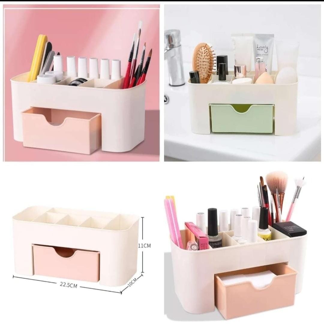 Plastic Makeup Organizer | Make Up Brush Storage Box With Drawer | Desktop Cosmetics Storage Box Division | Office Desk Organiser | Stationery Storage Box Multi-Purpose Organizer