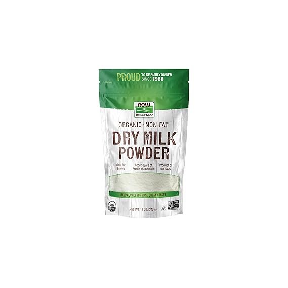 NOW Foods, Organic Non-Fat Dry Milk Powder with Protein and Calcium, Product of the USA, 12-Ounce (Packaging May Vary)