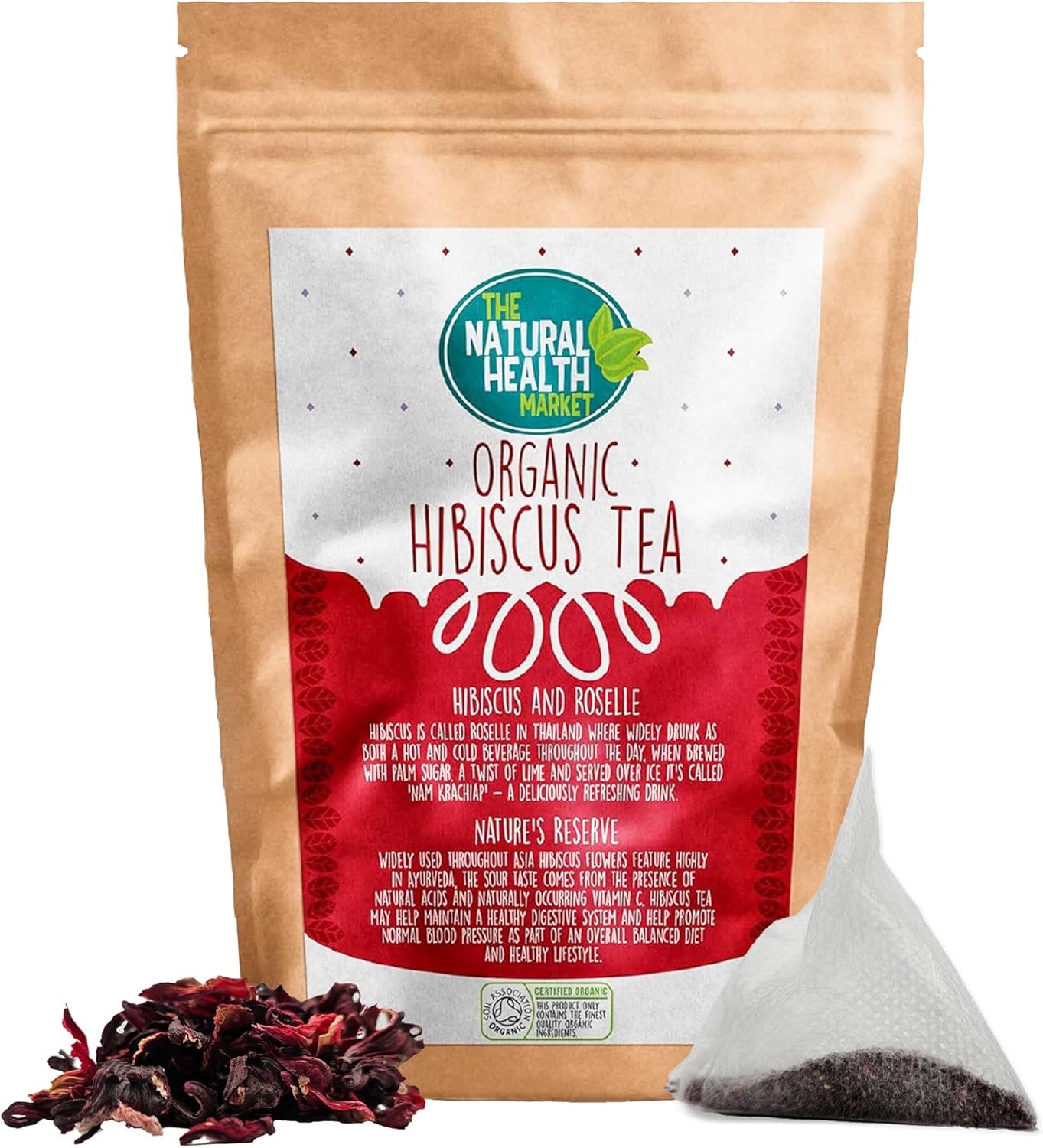 Organic Hibiscus Tea Bags 100 Count – Compostable Pyramid Bags – Soil Association Certified – Natural Hibiscus Powder – Made in Britain by The Natural Health Market