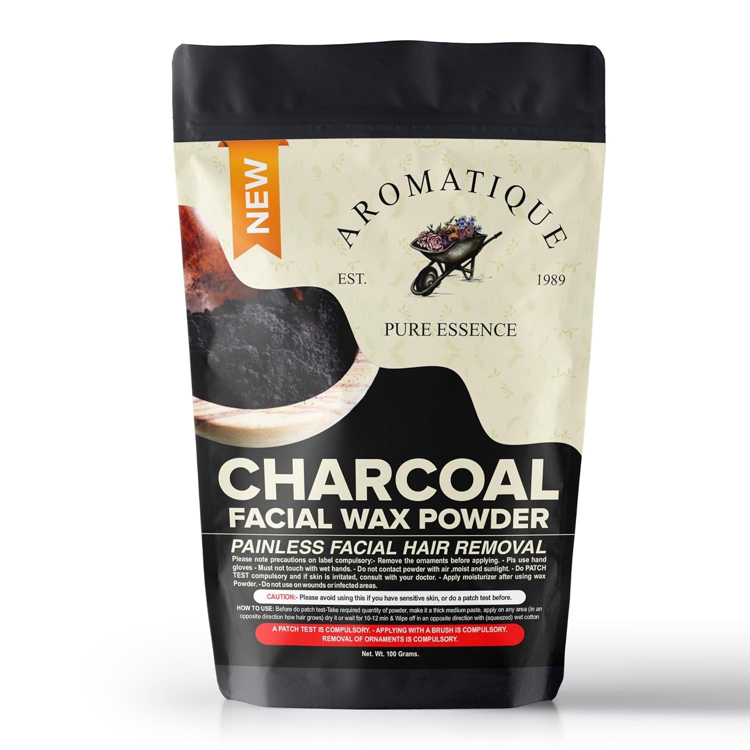 Aromatique Natural Facial Hair Removal Powder .Painless 5minute Procedure For All Skin Types (100 Gms, Charcoal Wax Powder)