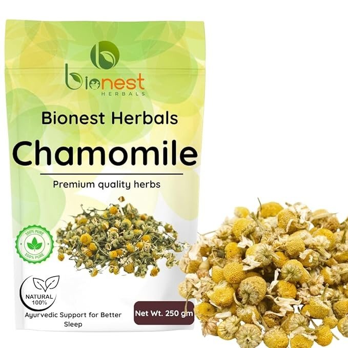 Bionest Herbals Chamomile Flowers 250g – Dried German Chamomile/Babuna/Baboona | Herbal Tea for Sleep, Stress & Digestion – Natural & Caffeine-Free