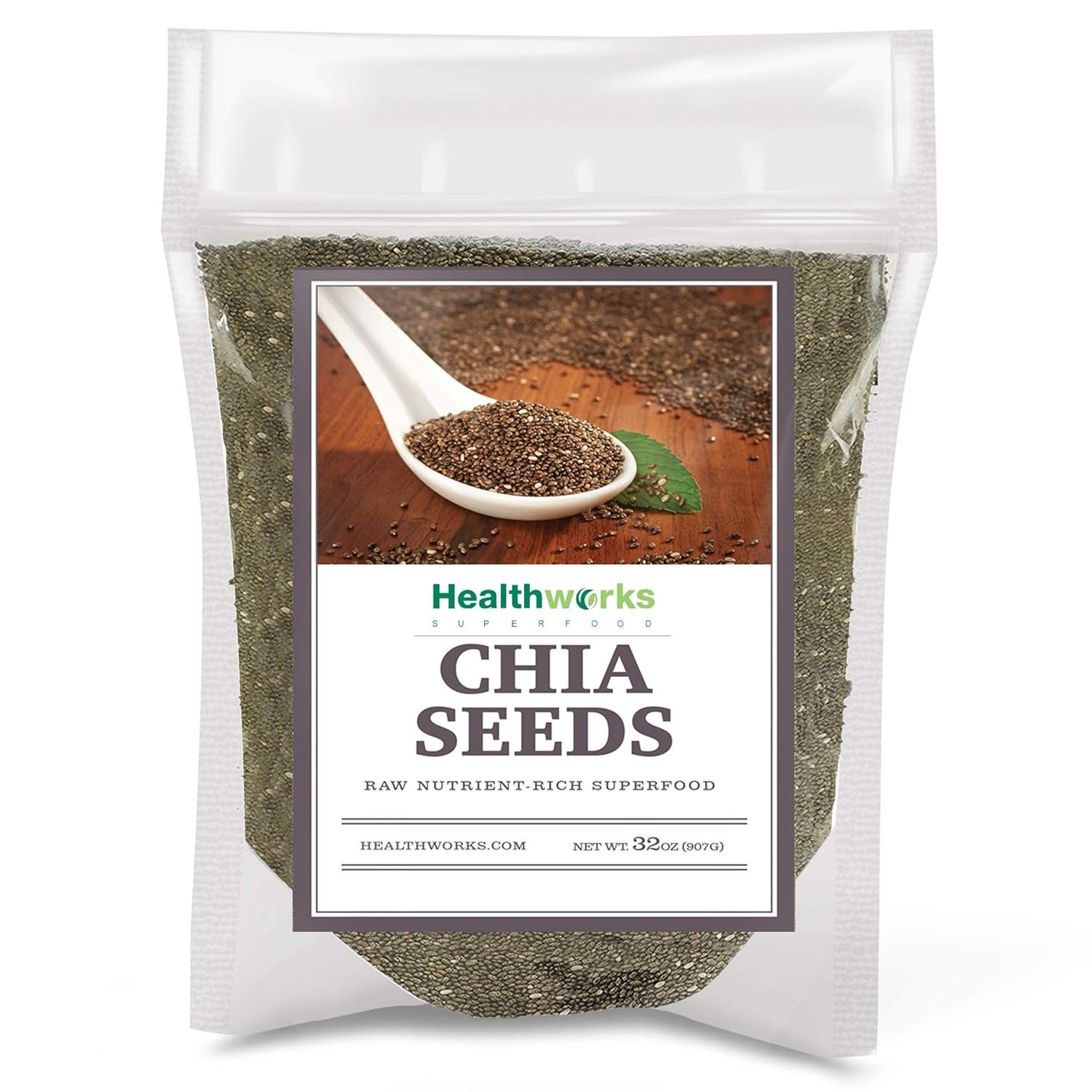 Healthworks Superfoods Natural Raw Chia Seeds - 32 Oz / 2 Lbs - Premium & All-Natural - Contains Omega 3, Fiber & Protein - Great with Shakes, Smoothies & Oatmeal