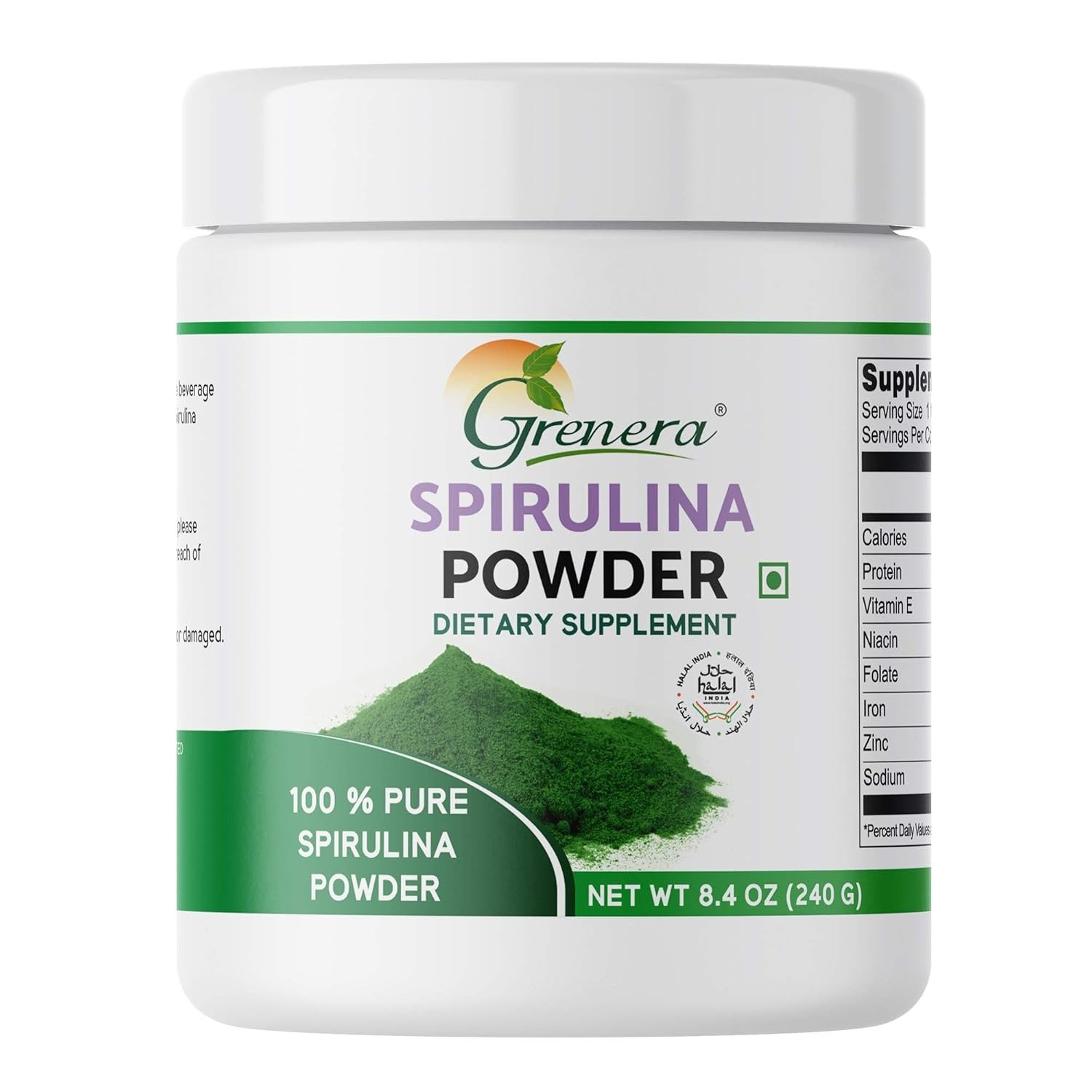 Grenera Spirulina Powder 240 gram, Naturally grown, Vegan, Rich in Protein