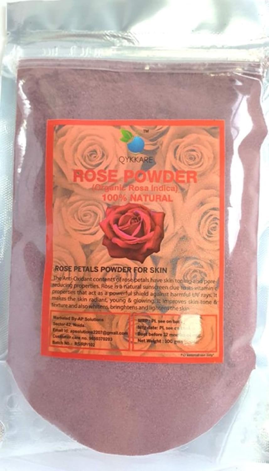 QYKKARE Premium Rose Powder Pack of 1 (100gm) | antioxidant Support To Revitalize Skin Health | 100% Pure & Natural | Face Pack For Cleansing & Hydration