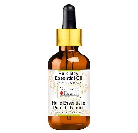 Greenwood Essential Bay Essential Oil (Pimenta racemosa) with Glass Dropper Pure | Non-Sticky | Non-greasy | Lightweight | Men & Women | All Skin Types | Steam Distilled 30ml