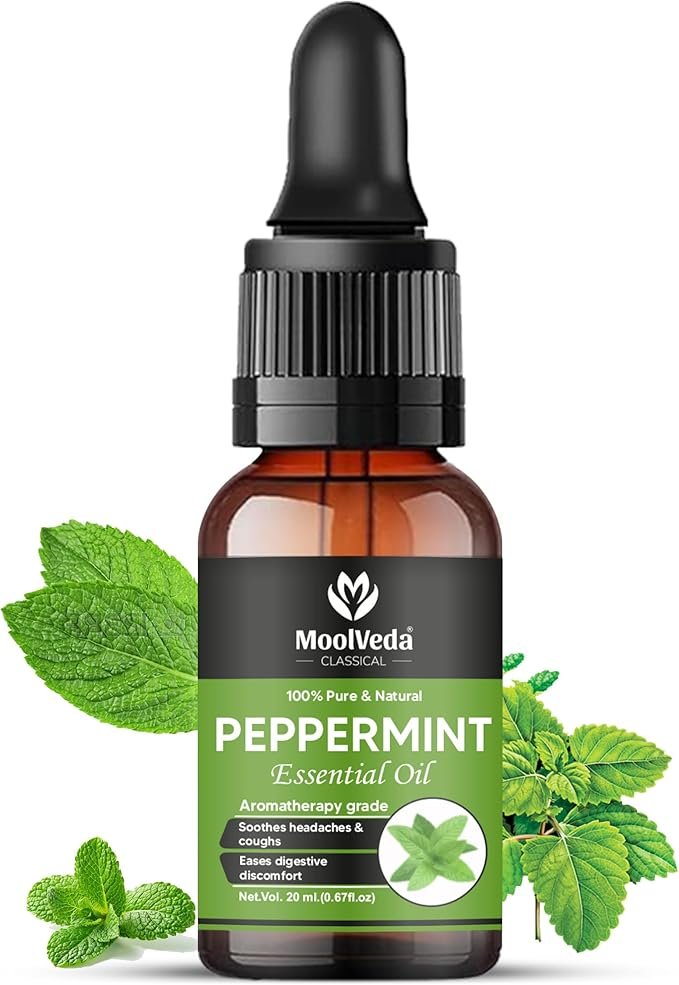 Moolveda Pure & Natural Therapeutic Grade Peppermint Essential Oil for Skin & Hair Care, Scalp, Aromatherapy & Aroma Diffusers, 20ml