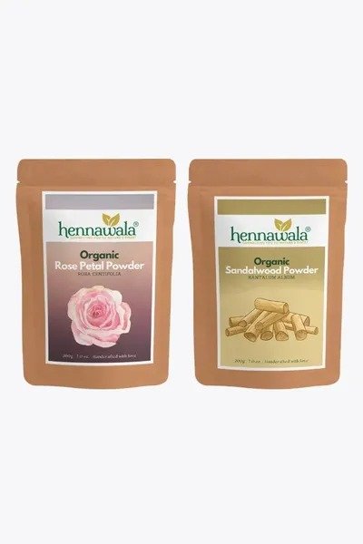 Hennawala Organic Sandalwood Powder with Rose Petals Powder for Face Pack, Skin Care, Pack of 2 each 200g