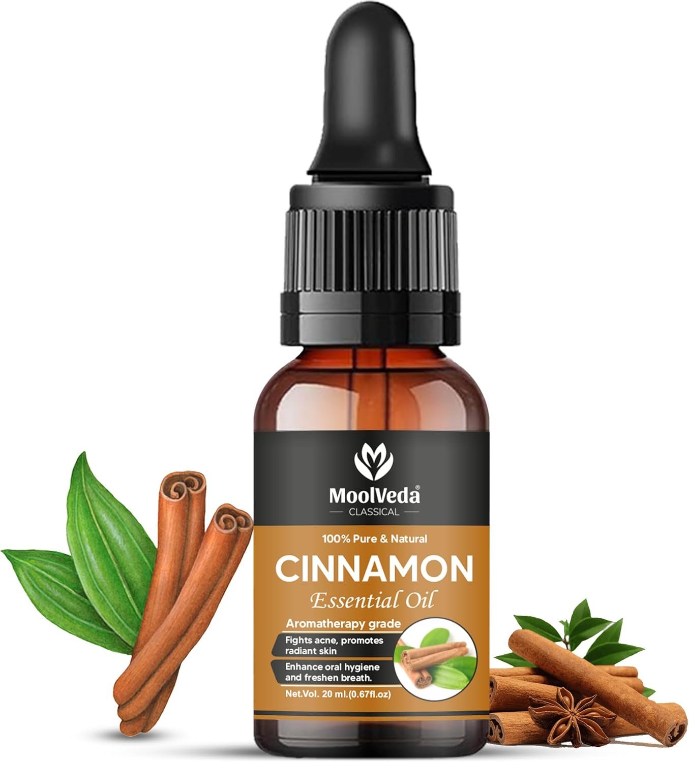 Moolveda Pure & Natural Cinnamon Essential Oil For Skin Care & hair Care, Used in Diffusers, Candles, Mouthwash, 20ml