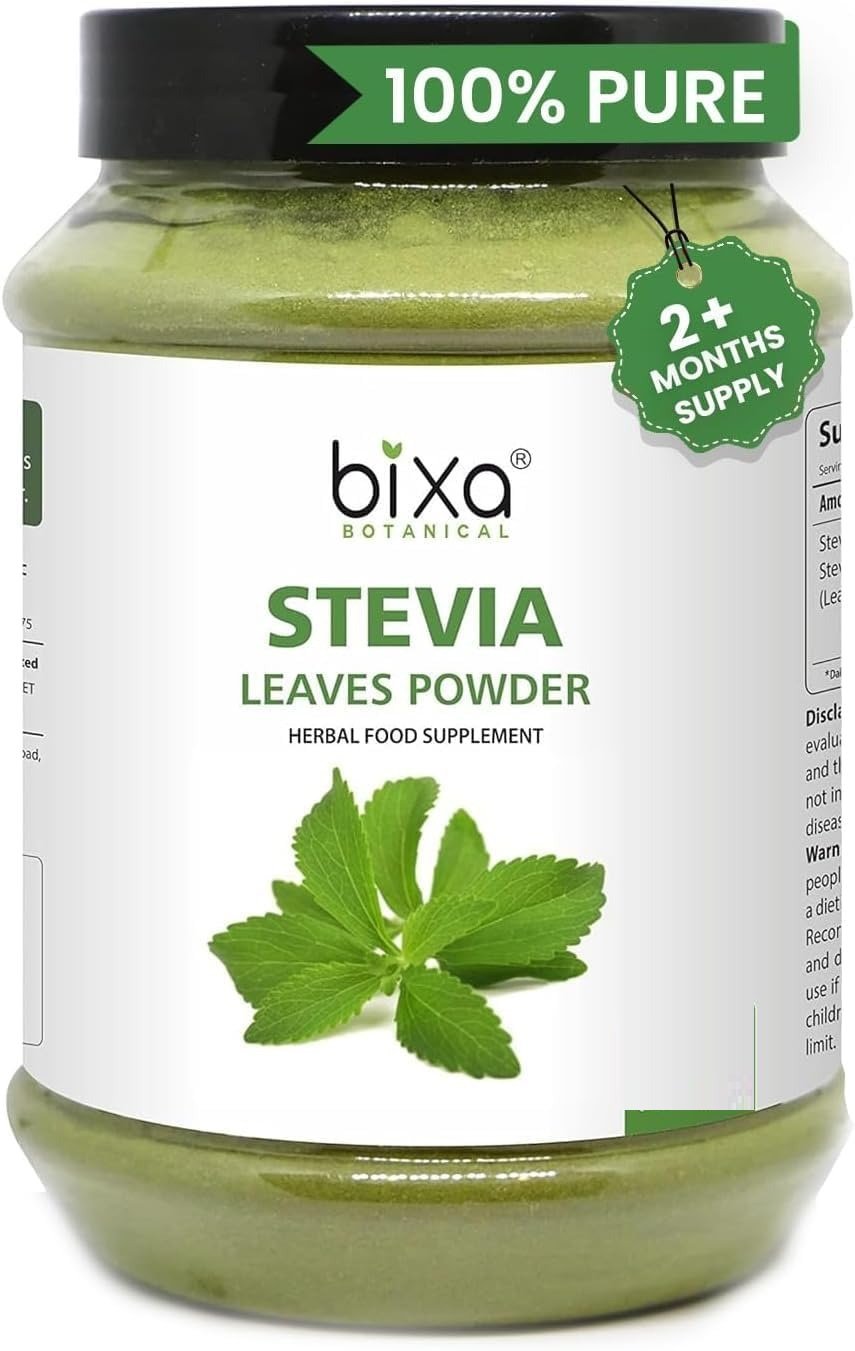 bixa Botanical Stevia Leaf Powder (Stevia Rebaudiana) Natural Herbal Supplement | Natural Alternative of Unprocessed Sugar | Gluten Free, Non-GMO, Steam Treated, Vegan pure