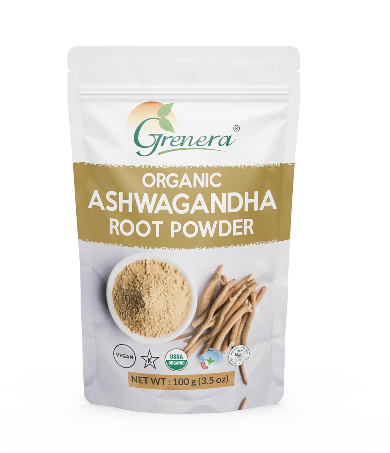 Grenera Organic Ashwagandha Root Powder 100 grams, Withania somnifera, Indian ginseng Natural Ashwagandha churna powder for stress relief and healthy life