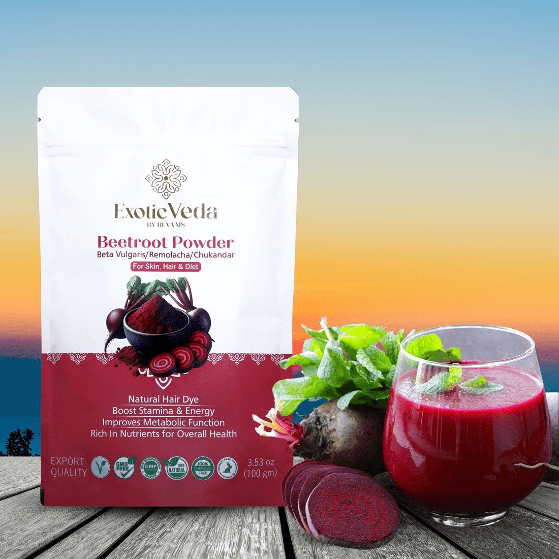 Exotic Veda Beetroot Powder -Vegan & Gluten-Free - 100% Natural, Non-GMO (100g)