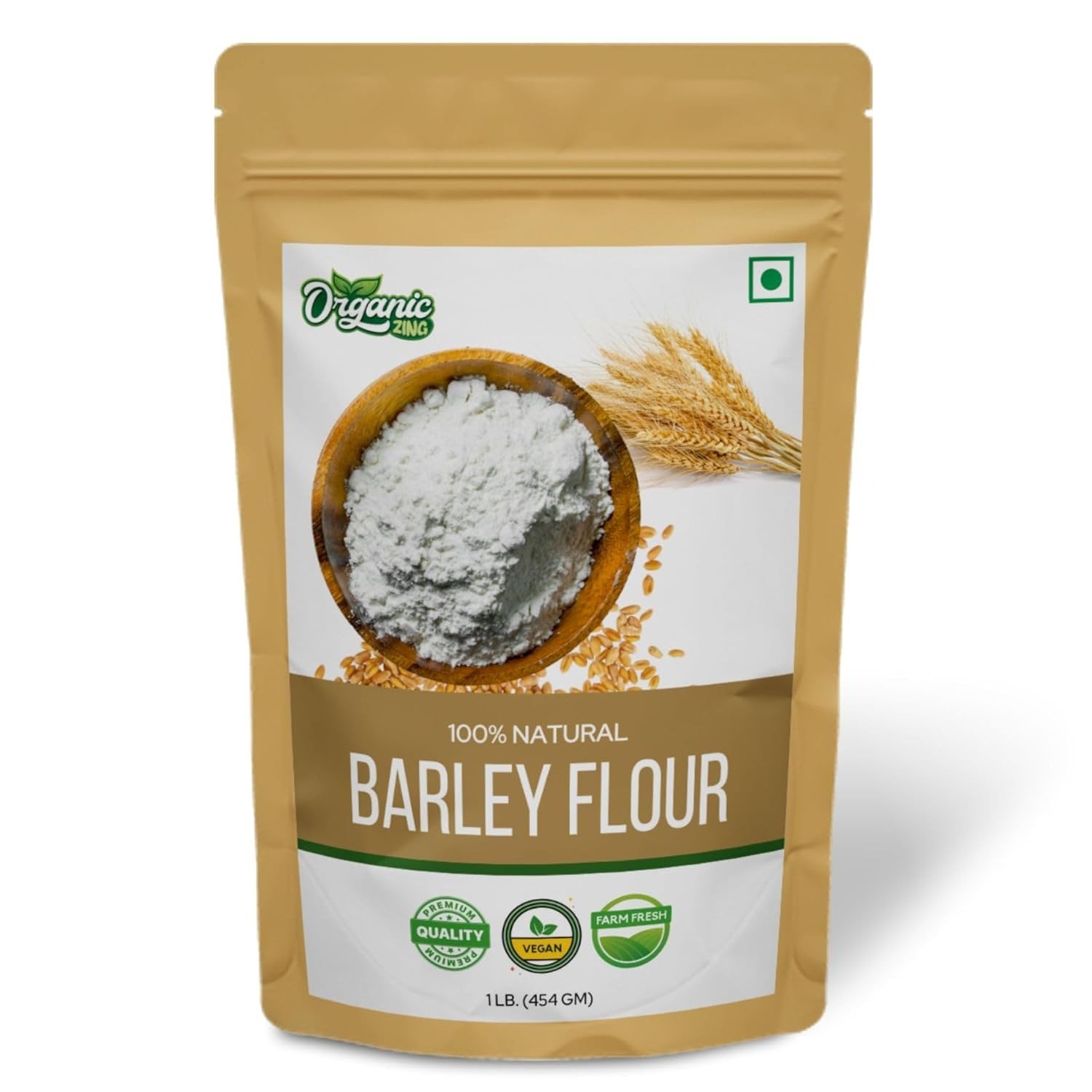Organic Zing Organic Barley Flour | Organic Hulled Barley ground into Flour | High in Fiber - 454 Gram