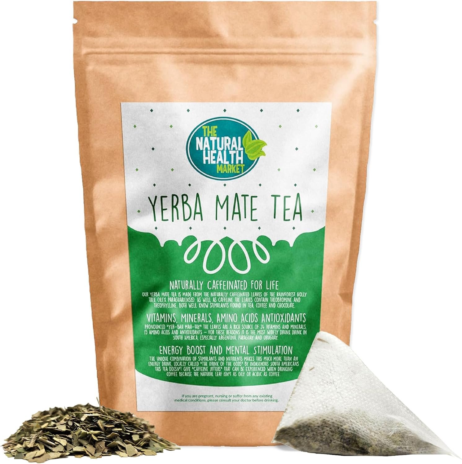 Yerba Mate Tea Bags By The Natural Health Market 100 Bags • A Powerful Stimulant Containing Natural Vitamins & Mineral • Caffeine Without The Jitters!