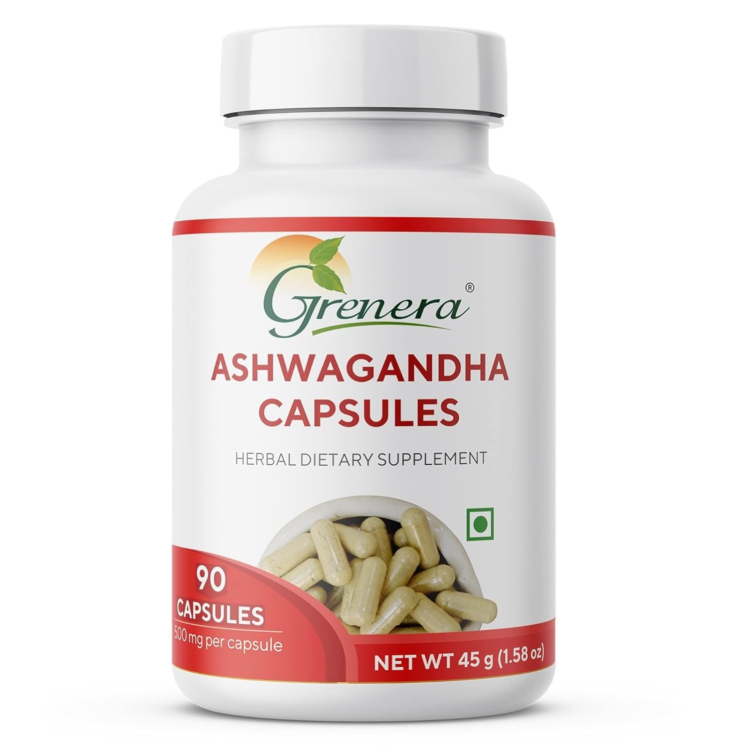 Grenera Ashwagandha Capsules - 90 Vegetarian Capsules - 500 mg per Capsule