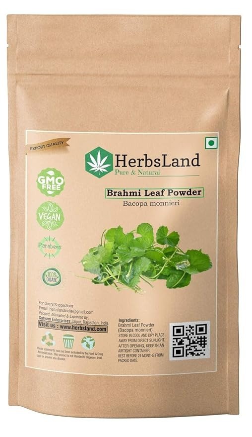 HerbsLand® 100% Bio Organic Brahmi Leaves Powder (Bacopa Monnieri) for Hair Growth & Skin Care | Hair and Scalp Treatment (100 gm)