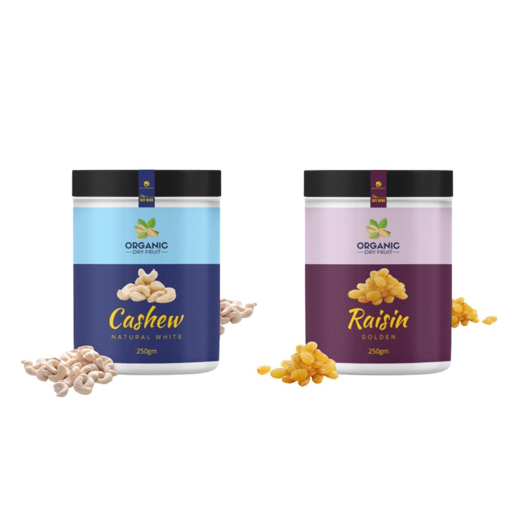 Organic Dry Fruit Combo Pack Of 2 Cashew Nuts 250G And Golden Raisin 250G