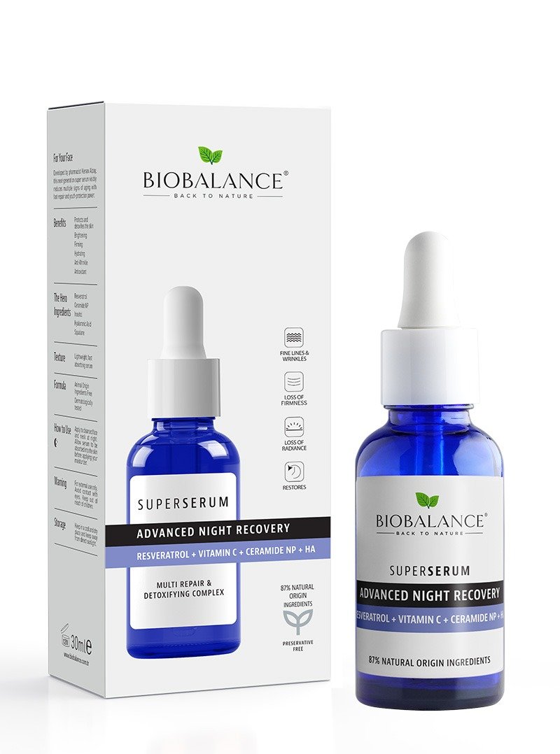 87% NATURAL ORIGIN ADVANCED NIGHT RECOVERY SUPER SERUM RESVERATROL + CERAMIDE NP + VIT C + HYALURONIC ACID
